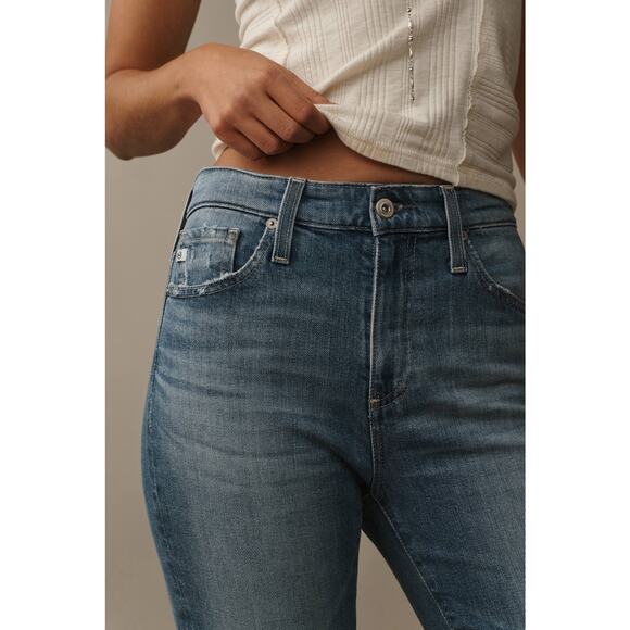 AG Jeans Womens Size 32 Farrah Mid Rise Crop Bootcut Blue Denim Frayed Hem NEW - Picture 4 of 16